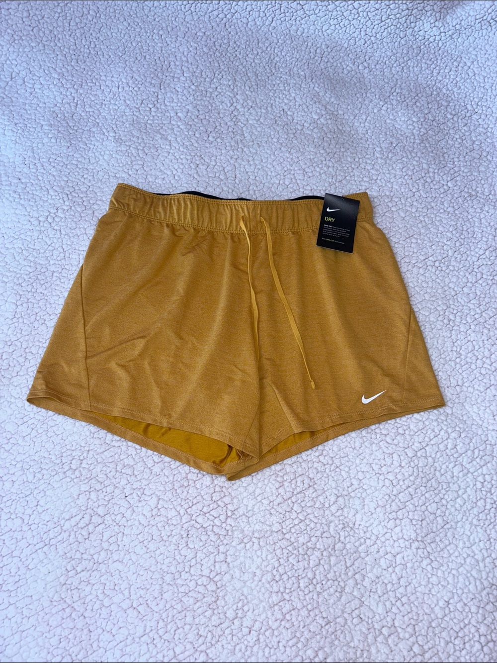Nike Women's Mustard Yellow Dri-FIT Athletic Shorts - Picture 1 of 8